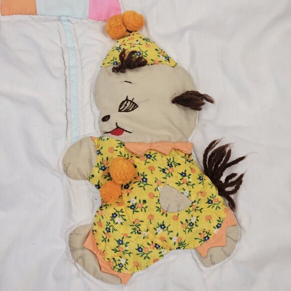 Vintage Kitschy Baby Quilt Blanket Clown Animals Balloons White Lace‎ 41 X 50 - Picture 3 of 13